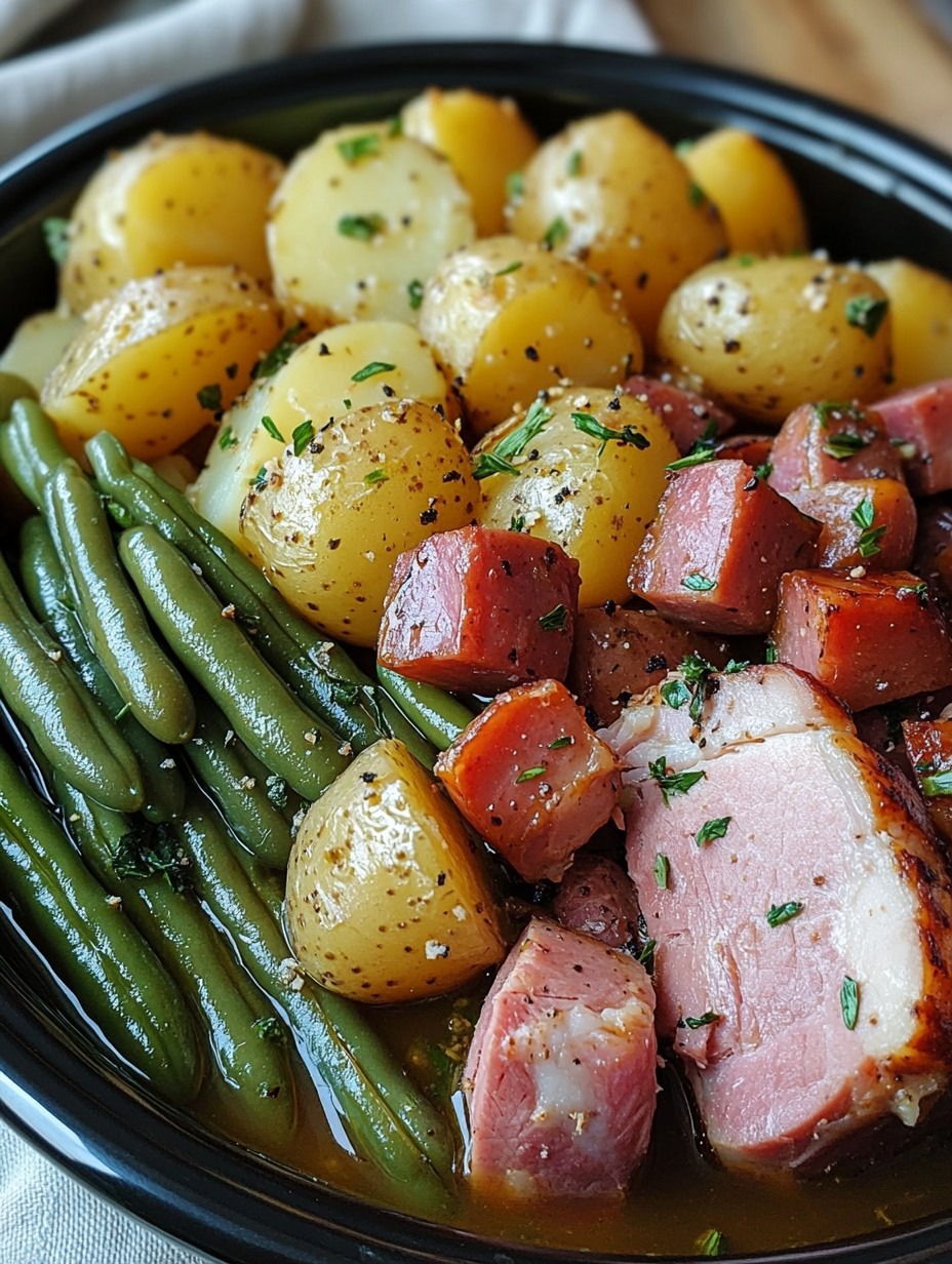 Crockpot Ham, Green Beans, and Potatoes