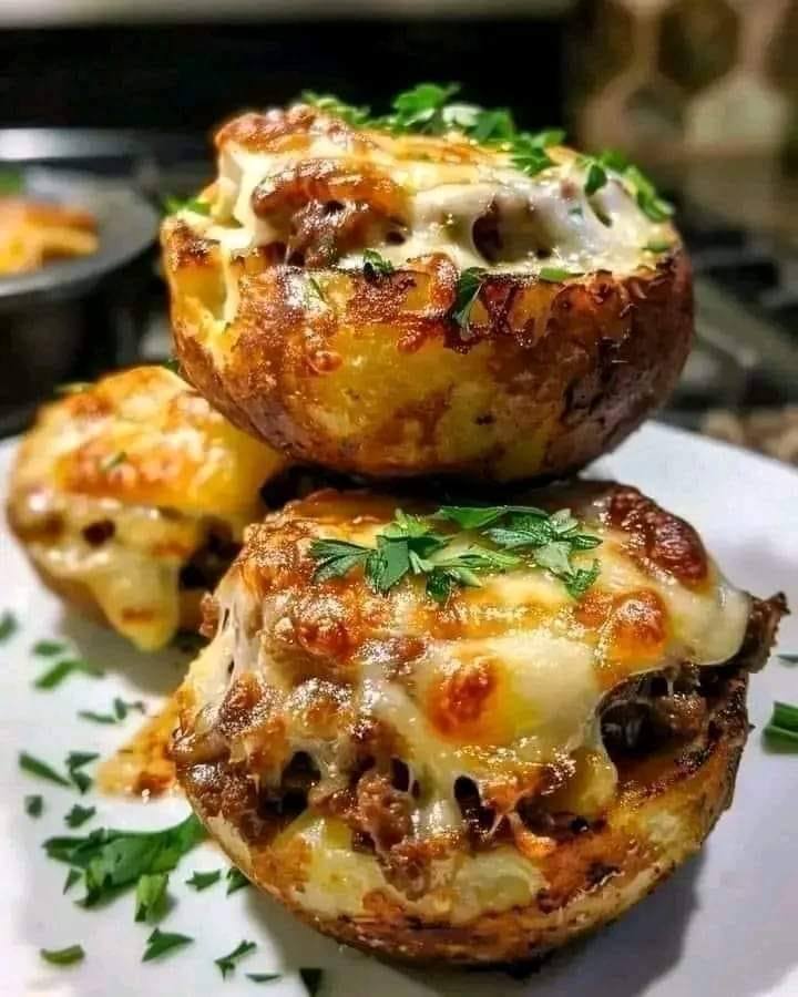 Cheesy Beef Stuffed Potato Cakes