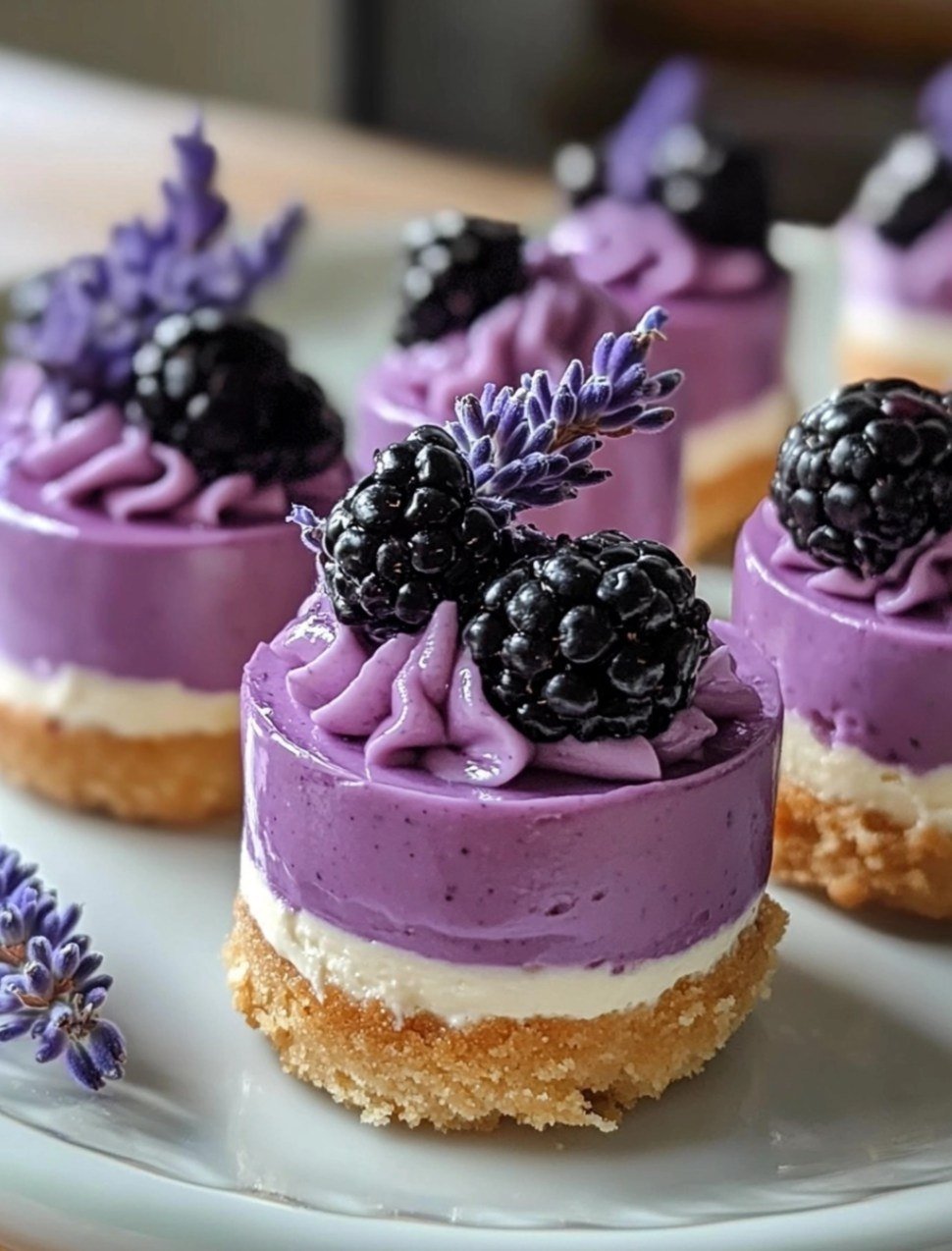 Mini Blackberry Lavender Cheesecakes