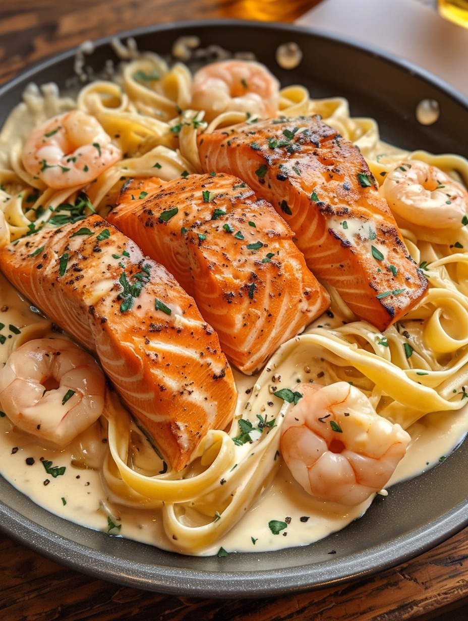 Salmon and Shrimp Alfredo