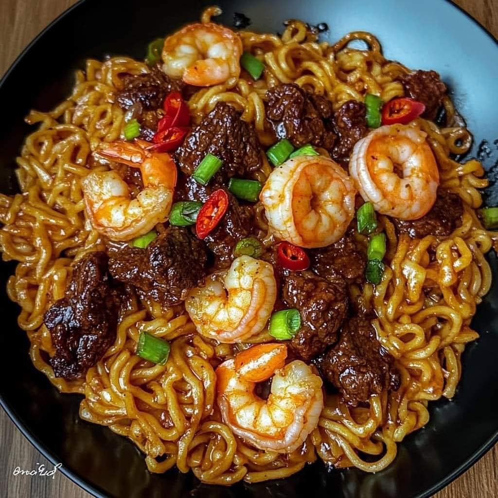 Zesty Chili Beef & Shrimp Noodle Stir-Fry