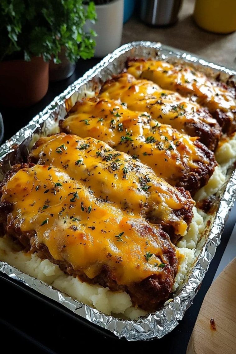 The tasty meatloaf, smooth mashed potatoes, and melted cheese