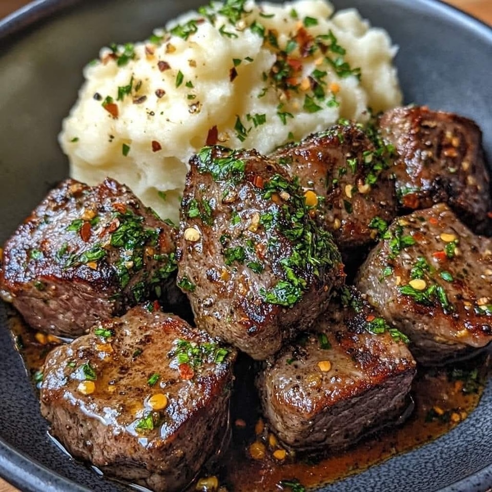 Garlic Butter Steak Bites and Mash 