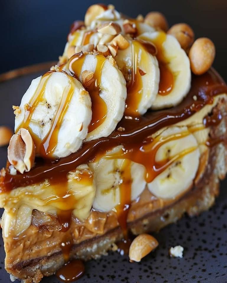 Decadent No-Bake Peanut Butter Banana Caramel Cheesecake