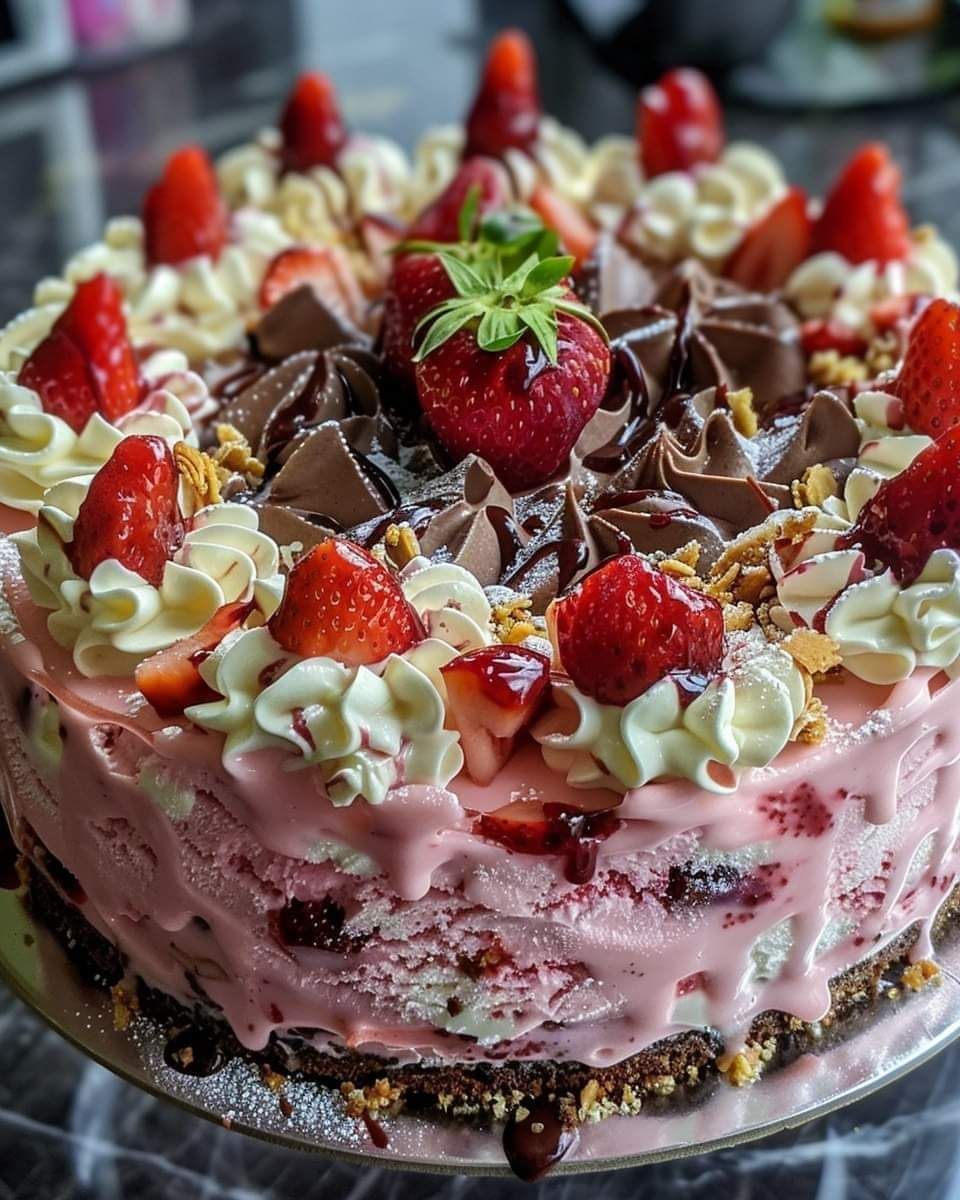 Strawberry Ripple Ice Cream Cake 