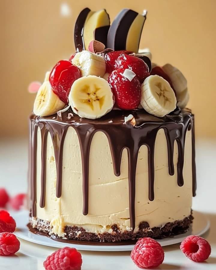 Banana Split Chocolate Drip Cake 