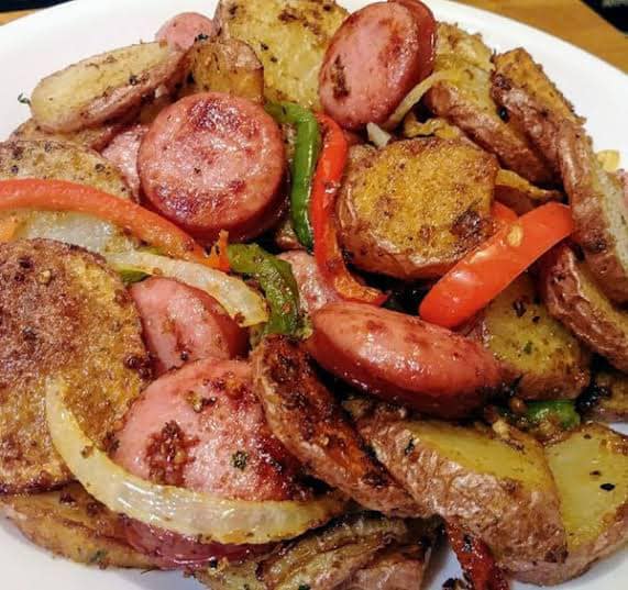 Fried Potatoes, Onions, and Smoked Polish Sausage Recipe