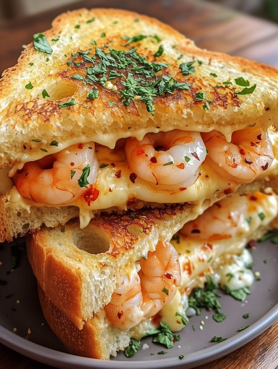 Cheesy Garlic Bread Shrimp Grilled Cheese