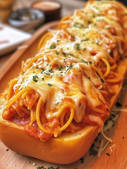 Spaghetti Stuffed Garlic Bread Subs