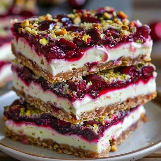 Heavenly Cherry Pistachio Cheesecake Bars