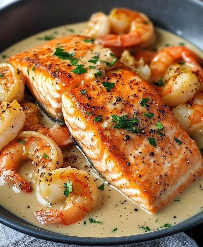 Salmon and Shrimp with Cajun Cream Sauce