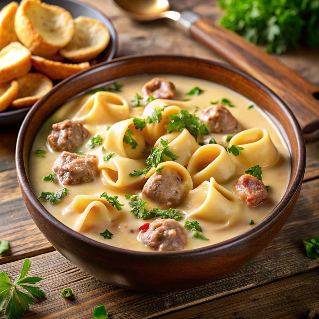 Crockpot Creamy Sausage & Tortellini Soup