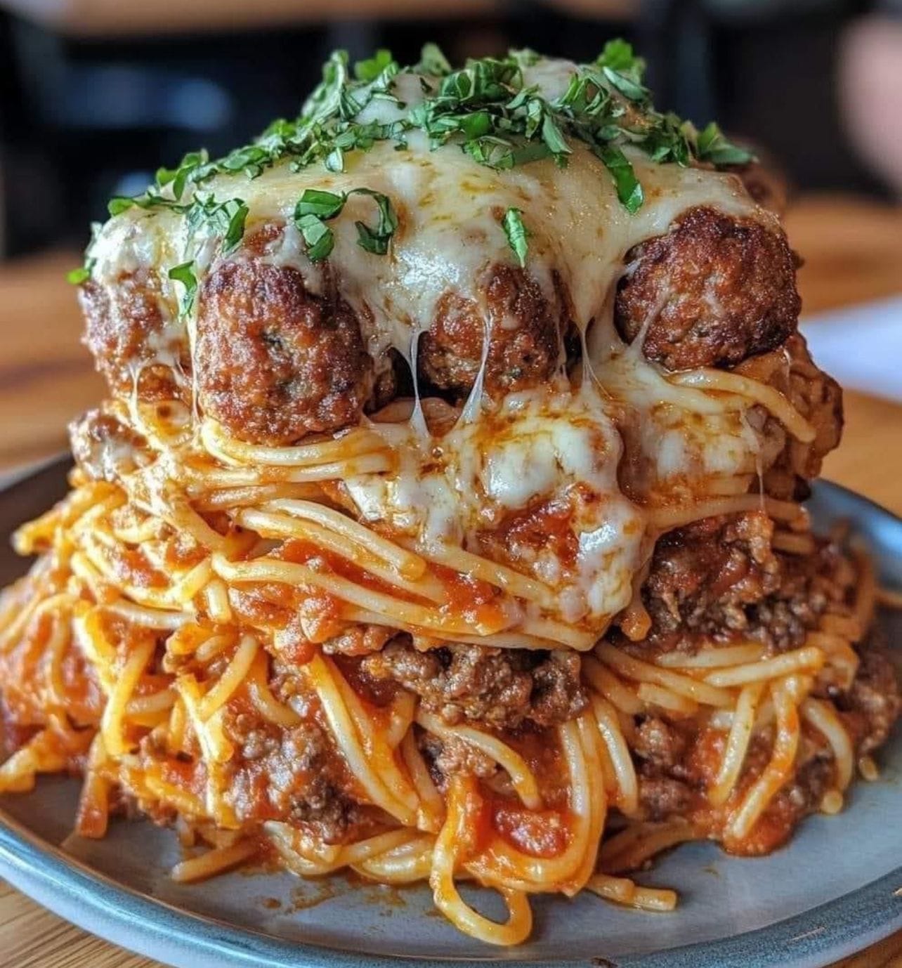 Italian Meatball Spaghetti Stack