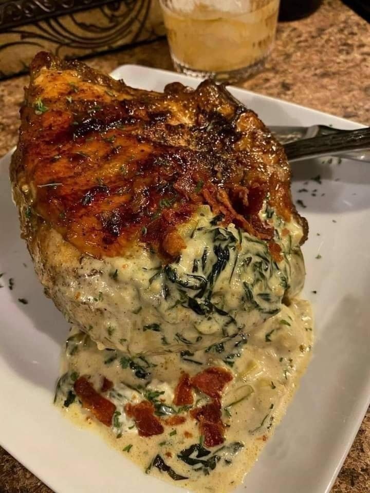 Spinach artichoke stuffed chicken breast