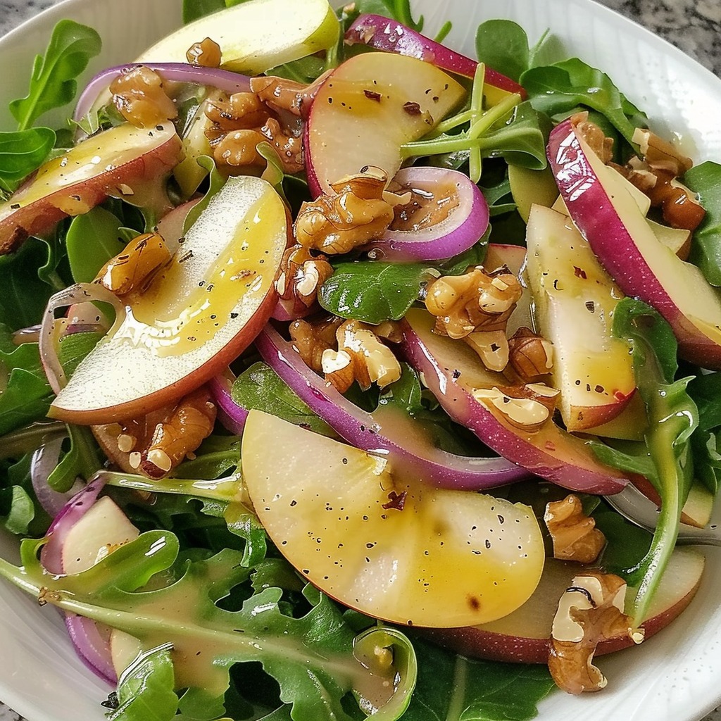 Vegan Apple Walnut salad w/ arugula & dijon vinaigrette recipe