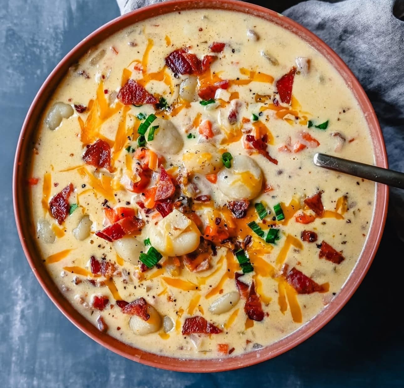 Creamy bacon and cheddar gnocchi soup