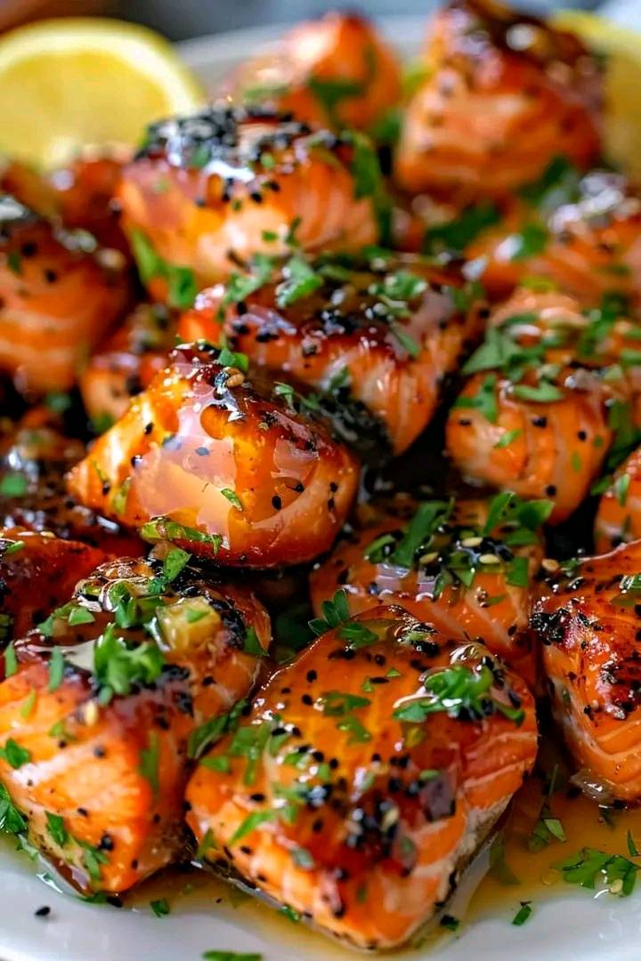 Honey Butter Garlic Glazed Salmon Bites 