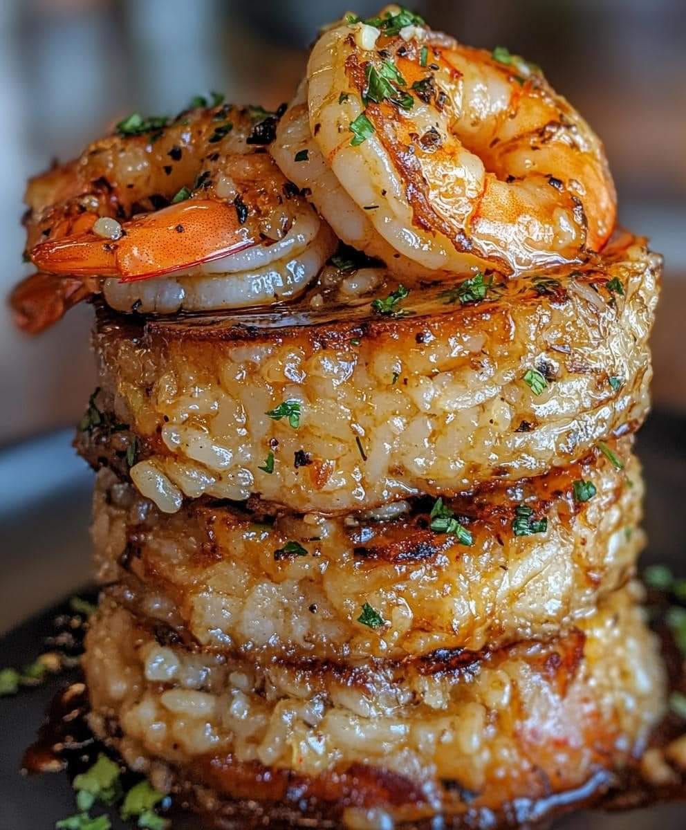 Garlic Butter Shrimp and Rice Stack