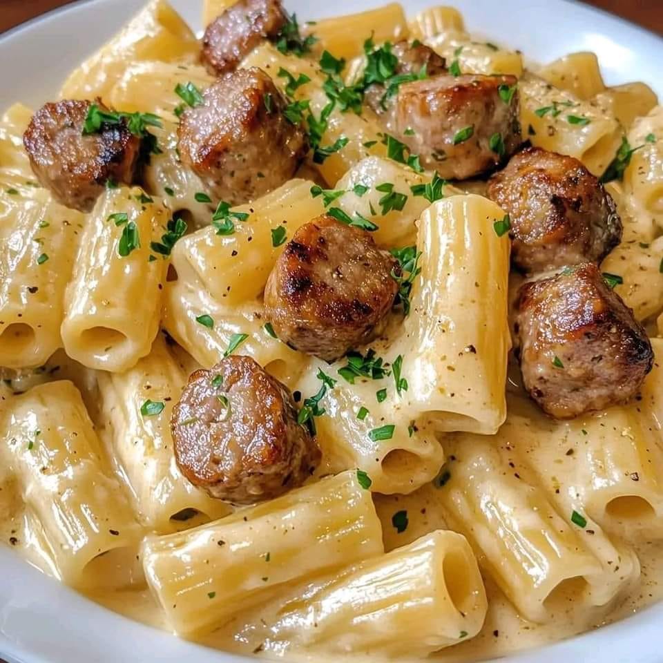 Garlic Sausage Alfredo Rigatoni