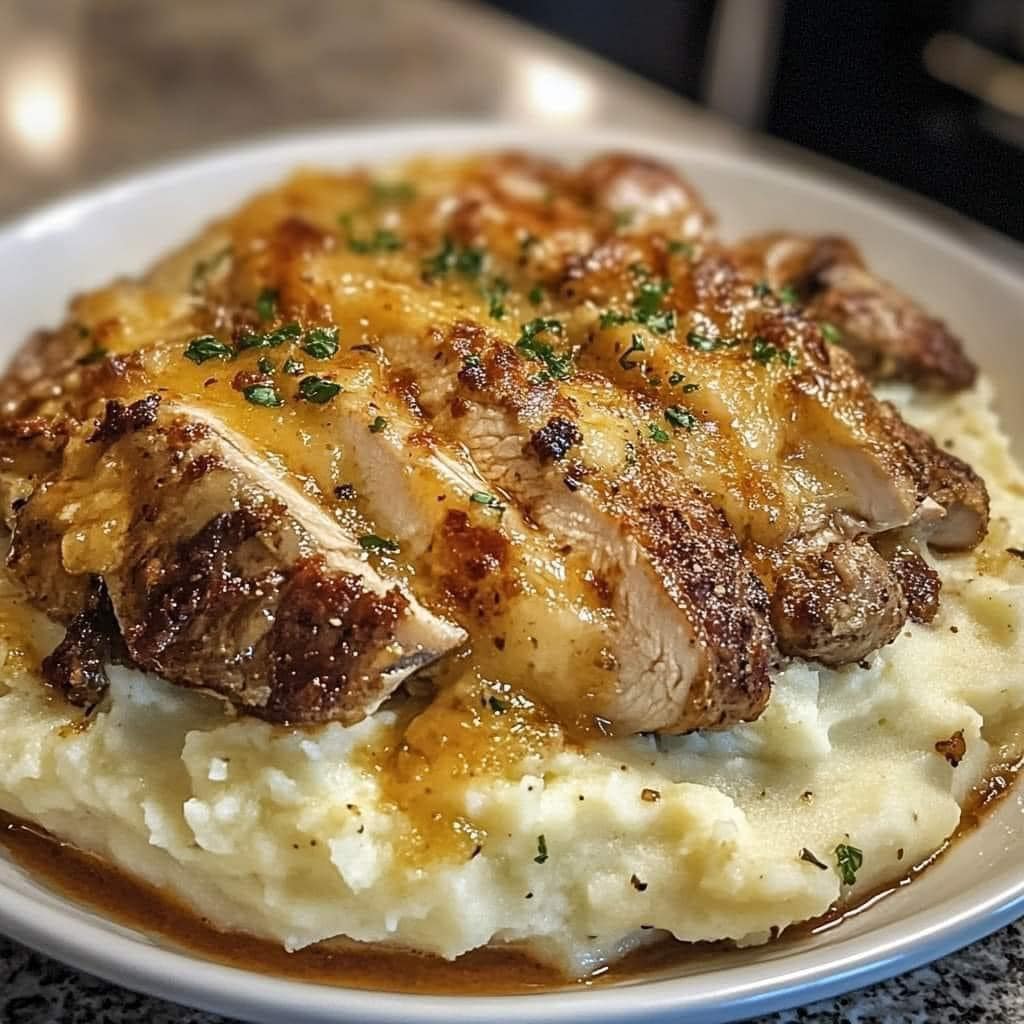 Garlic Parmesan Chicken & Steak Bake with Cheesy Loaded Mashed Potatoes 