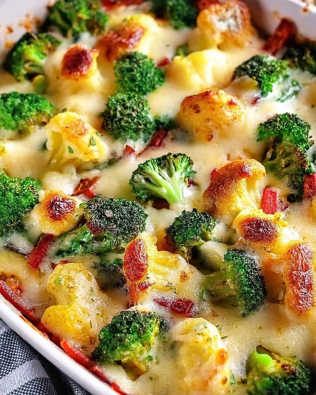 Cheesy Broccoli and Cauliflower Bake