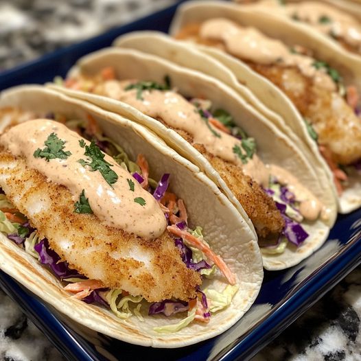 Fish Tacos with Honey-Cumin Cilantro Slaw and Chipotle Mayo