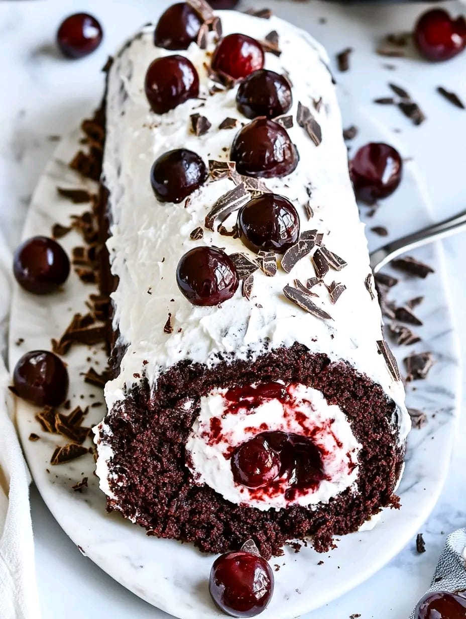 Black Forest roll cake – A chocolate & Cherry Delight!