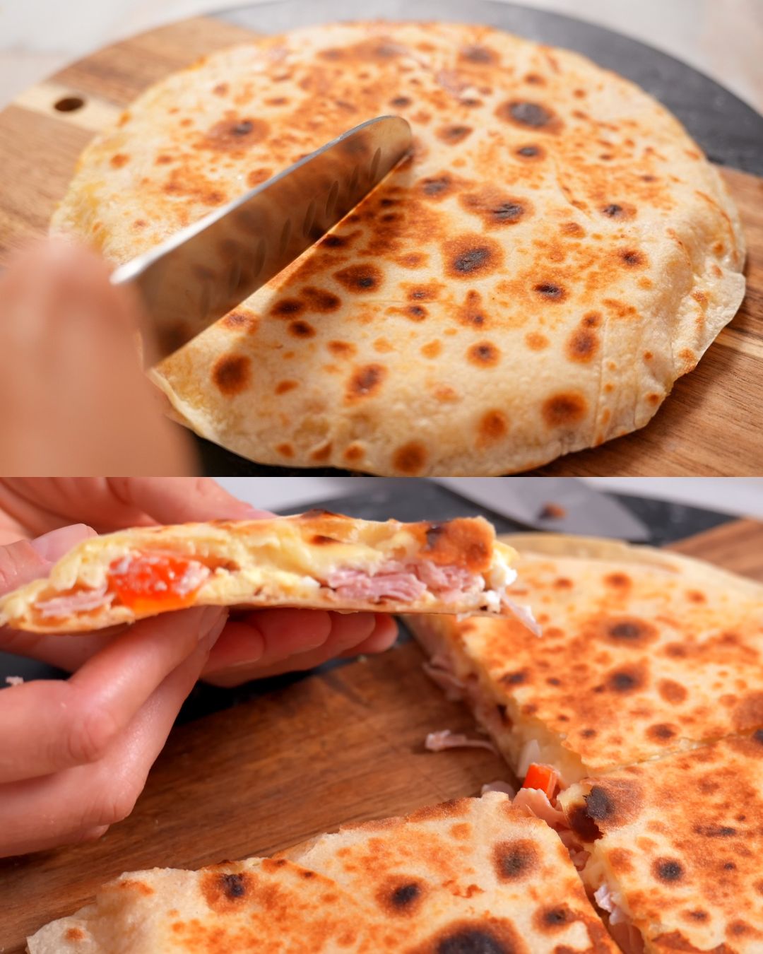 Lavash Breakfast Wrap with Ham, Cheese, and Cherry Tomatoes