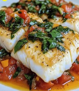 Pan-Seared Mediterranean Cod with Tomato Basil Sauce