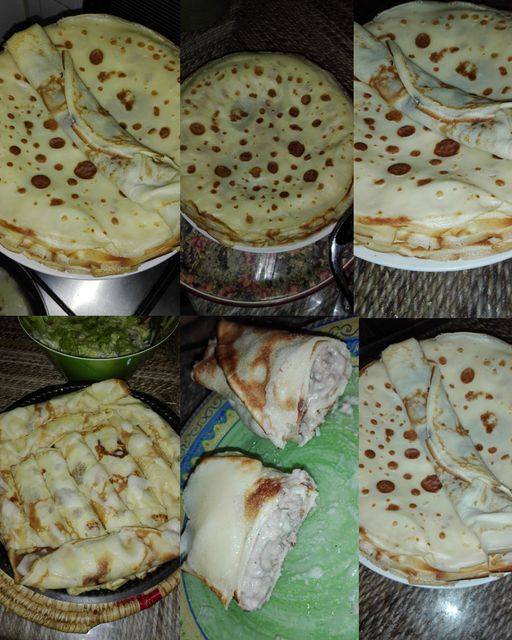 Crêpes Stuffed with Minced Meat and Cheese Sauce