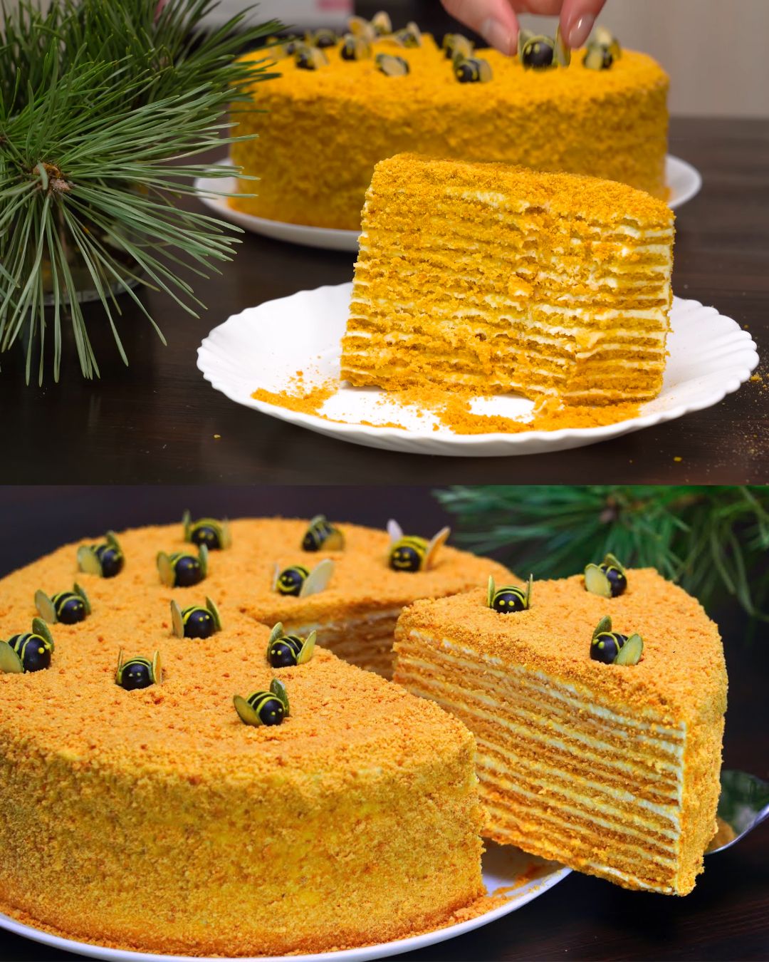 Honey Layer Cake with Creamy Vanilla Filling