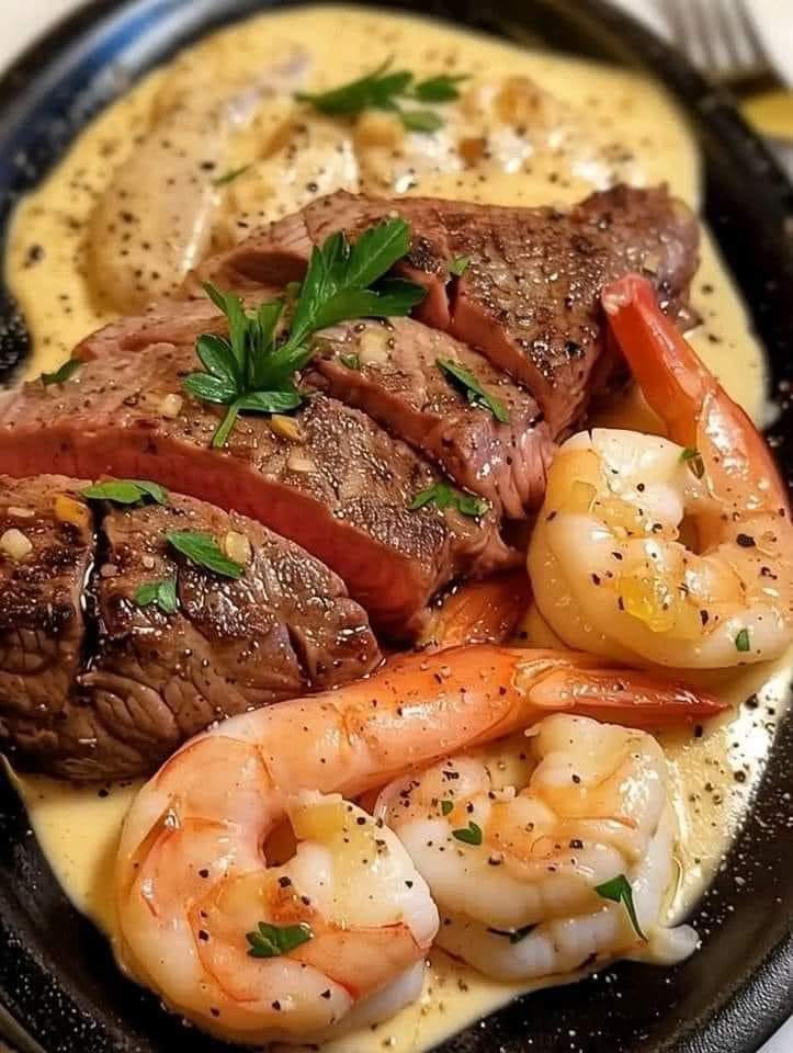 Creamy Garlic Steak and Shrimp