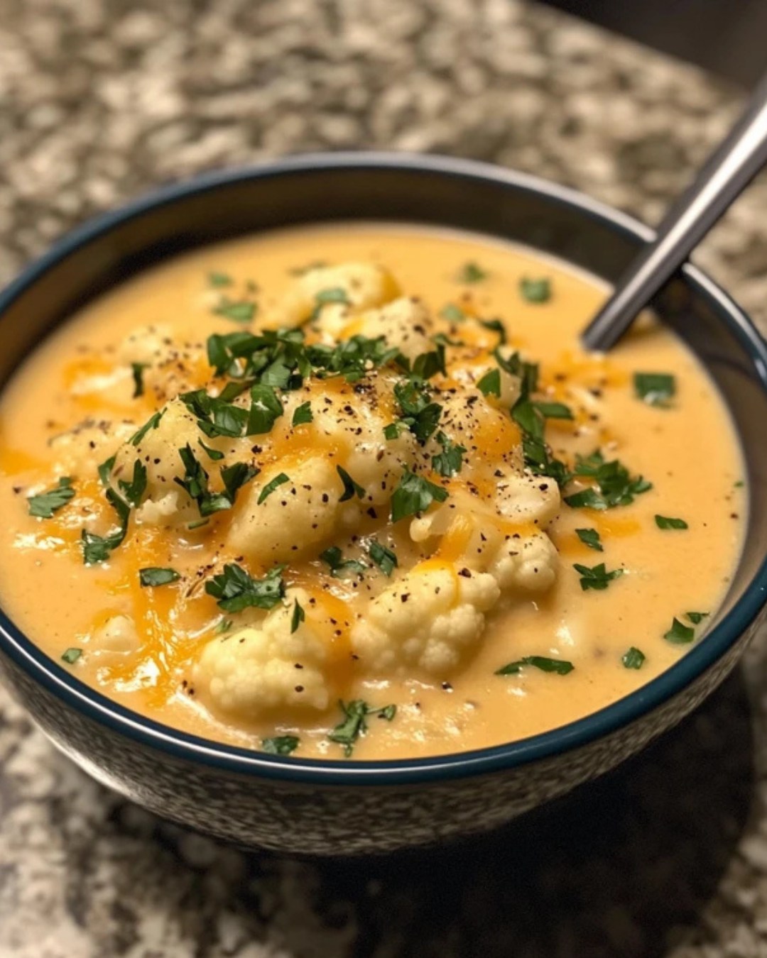 Cheddar Cauliflower and Roasted Garlic Soup