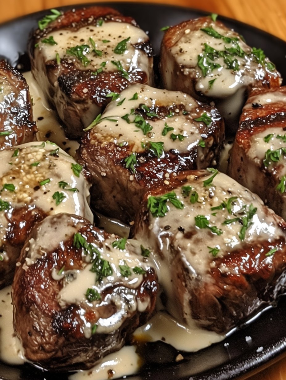 Garlic Butter Steak Bites with Parmesan Cream Sauce