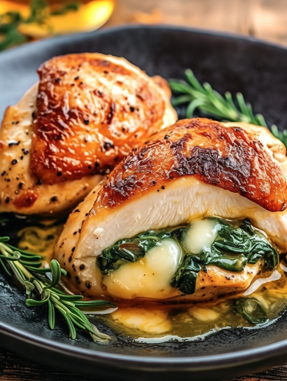 Chicken Breast Stuffed with Melting Cheese and Roasted Spinach