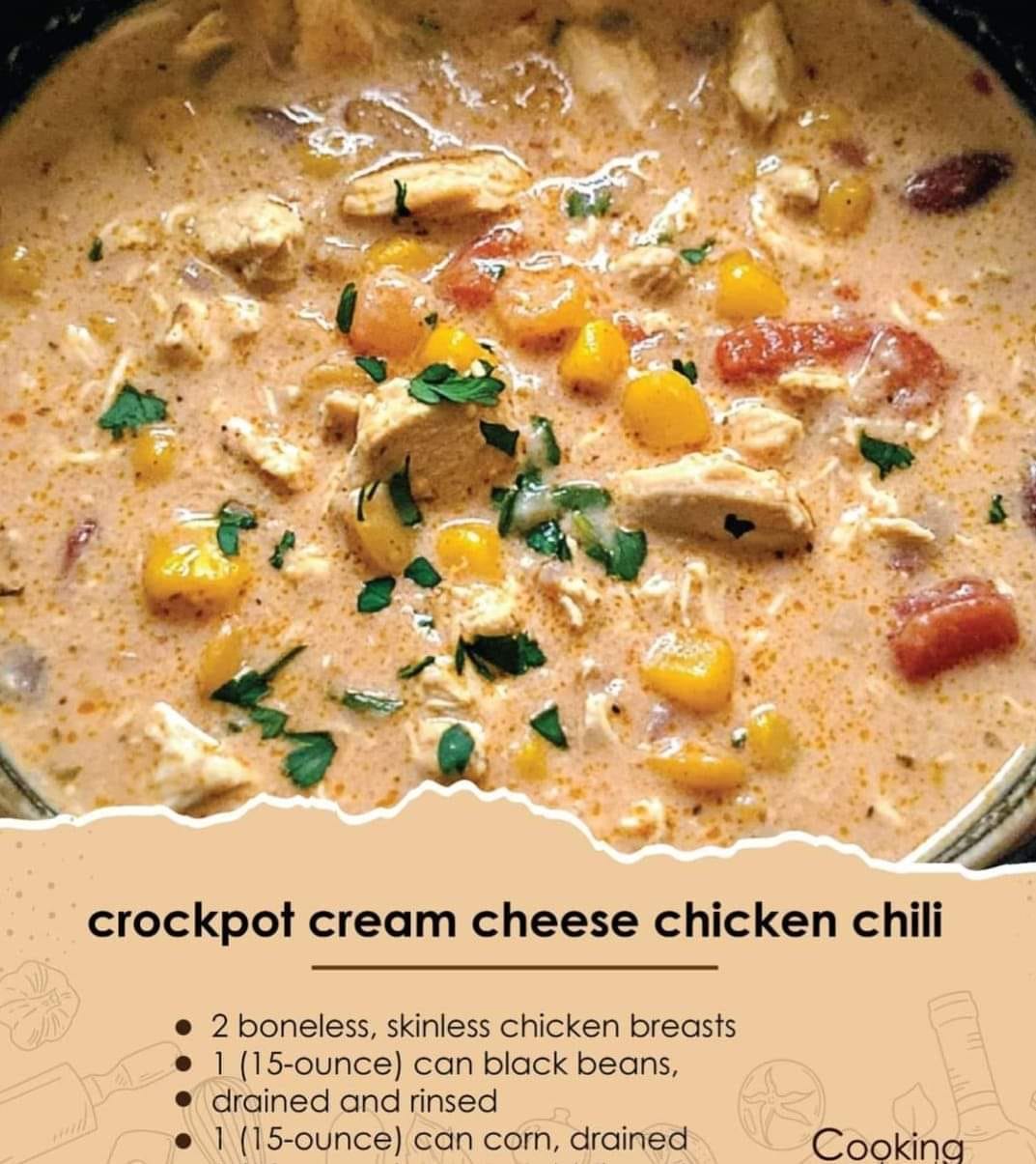 Crockpot Cream Cheese Chicken Chili