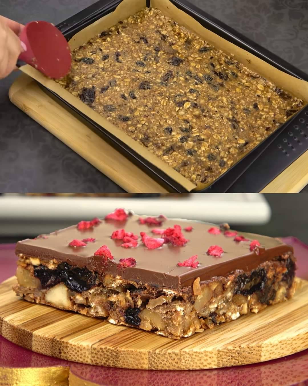 No-Bake Nutty Oatmeal Energy Bars with Chocolate Topping