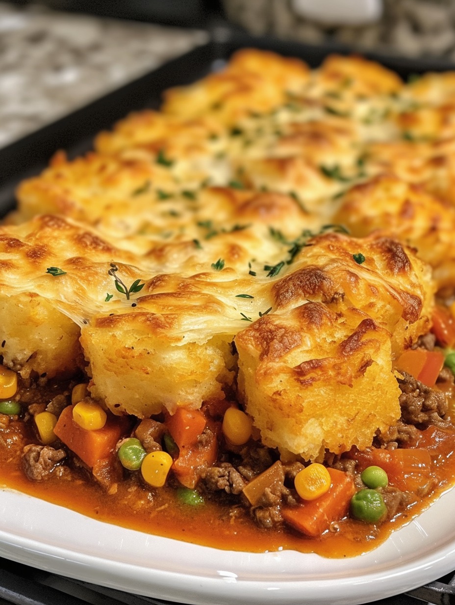 Cheesy Tater Tot Shepherd’s Pie Bake