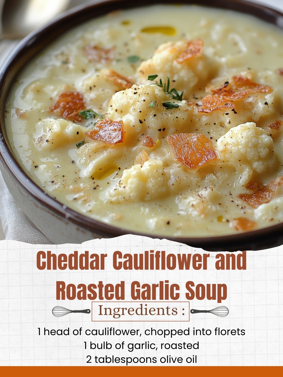 Cheddar Cauliflower and Roasted Garlic Soup