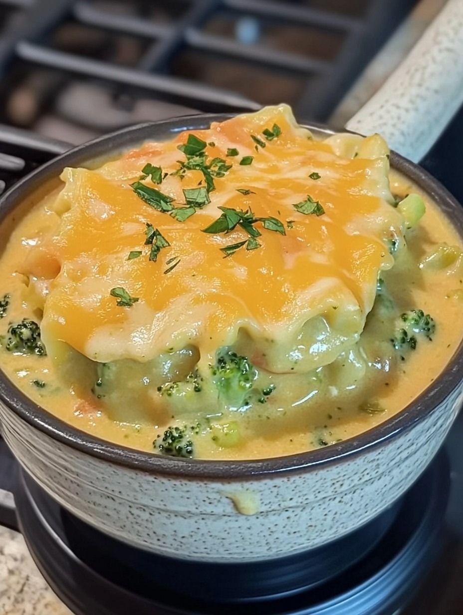 Broccoli Cheddar Lasagna Soup 