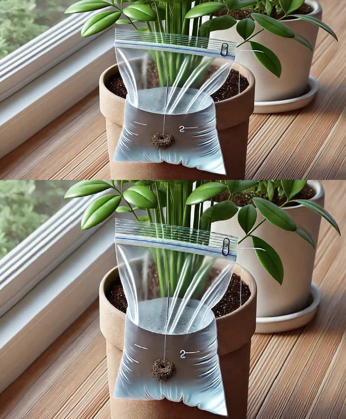 The perfect method to water plants when we are on vacation. For vegetable garden and potted plants