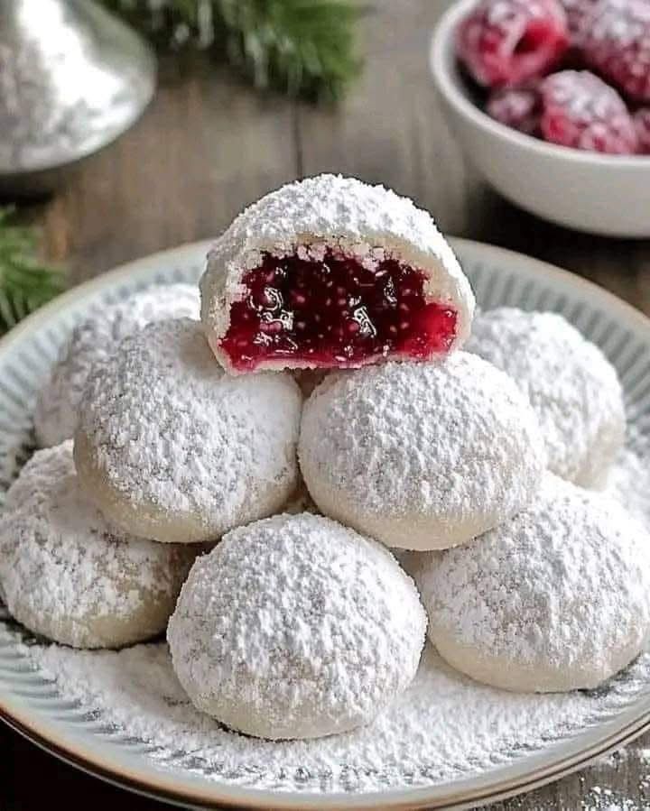 Raspberry-Filled Almond Snow Cookies