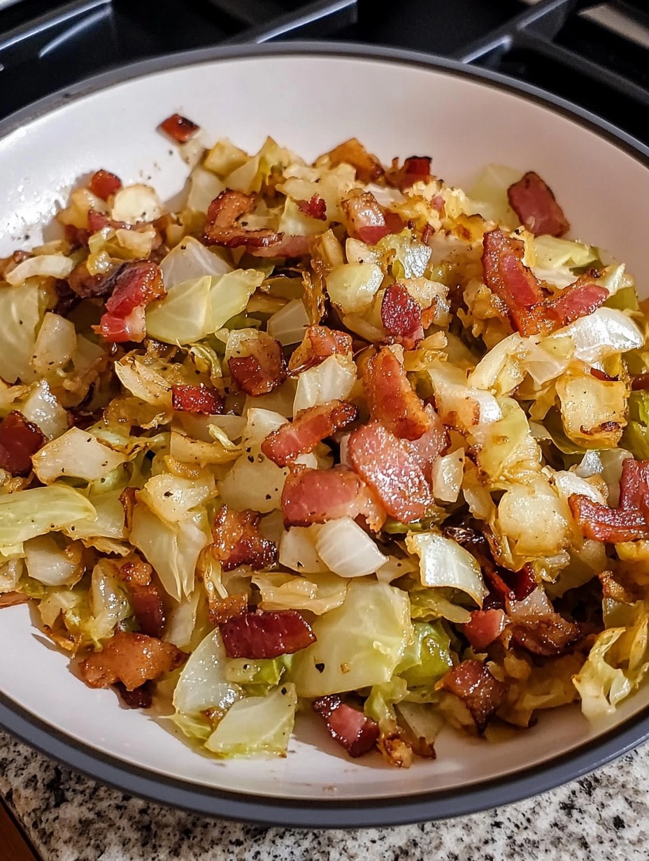 Fried cabbage with bacon and onion recipe