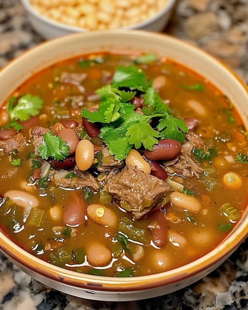 Hearty Pinto Bean & Green Chile Beef Soup