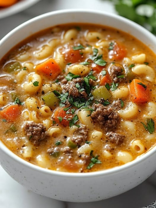 One-Pot Macaroni Cheeseburger Soup