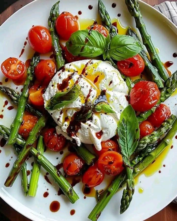 Asparagus Tomato Salad with Burrata Cheese