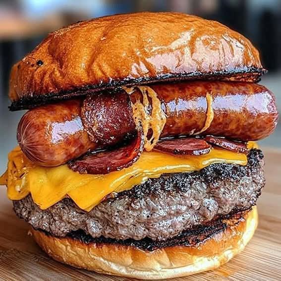 Burger Loaded Beef and Sausage Eat or pass