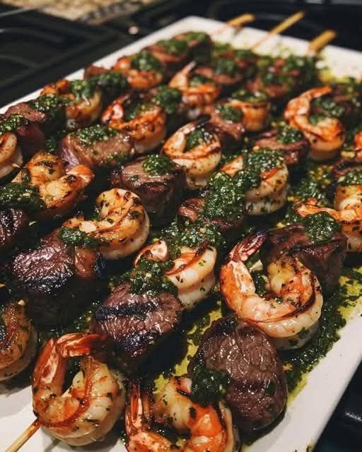 Grilled Surf & Turf Skewers with Chimichurri