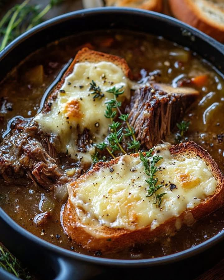 French Onion Short Rib Soup with Gruyère Toast