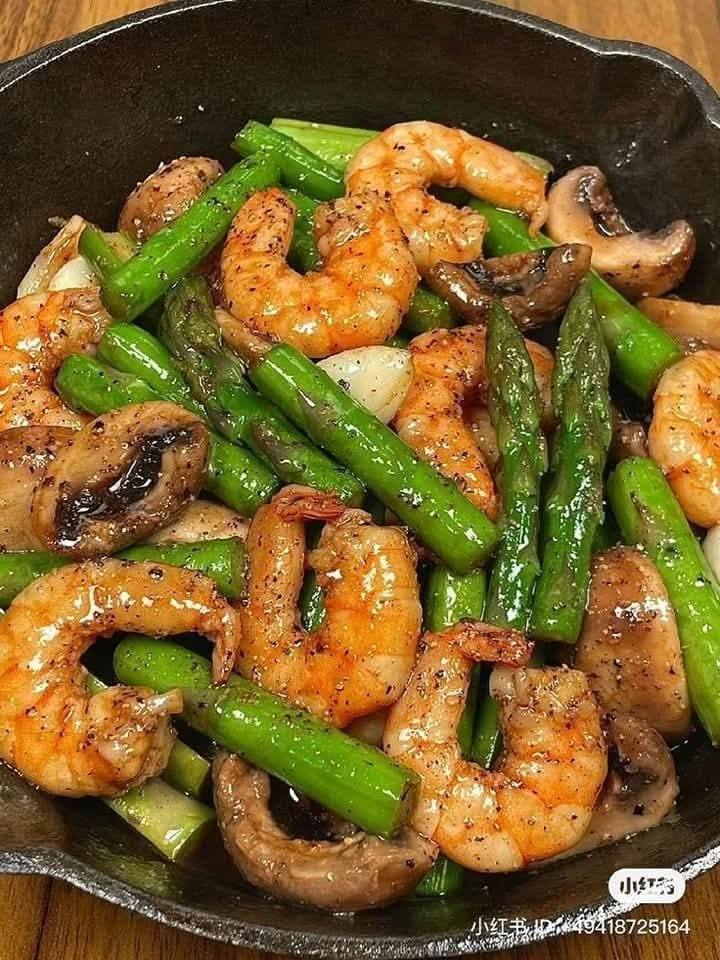 shrimp and asparagus stir-fry with mushrooms recipe